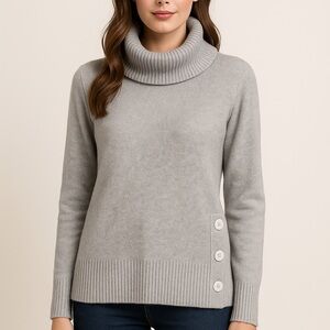 LOFT Soft Gray Cowl Neck Button-Side Sweater | Size Small